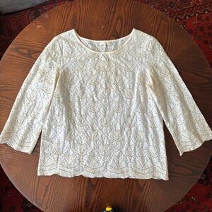 100% Cotton Cream Lace Blouse size M cottage core